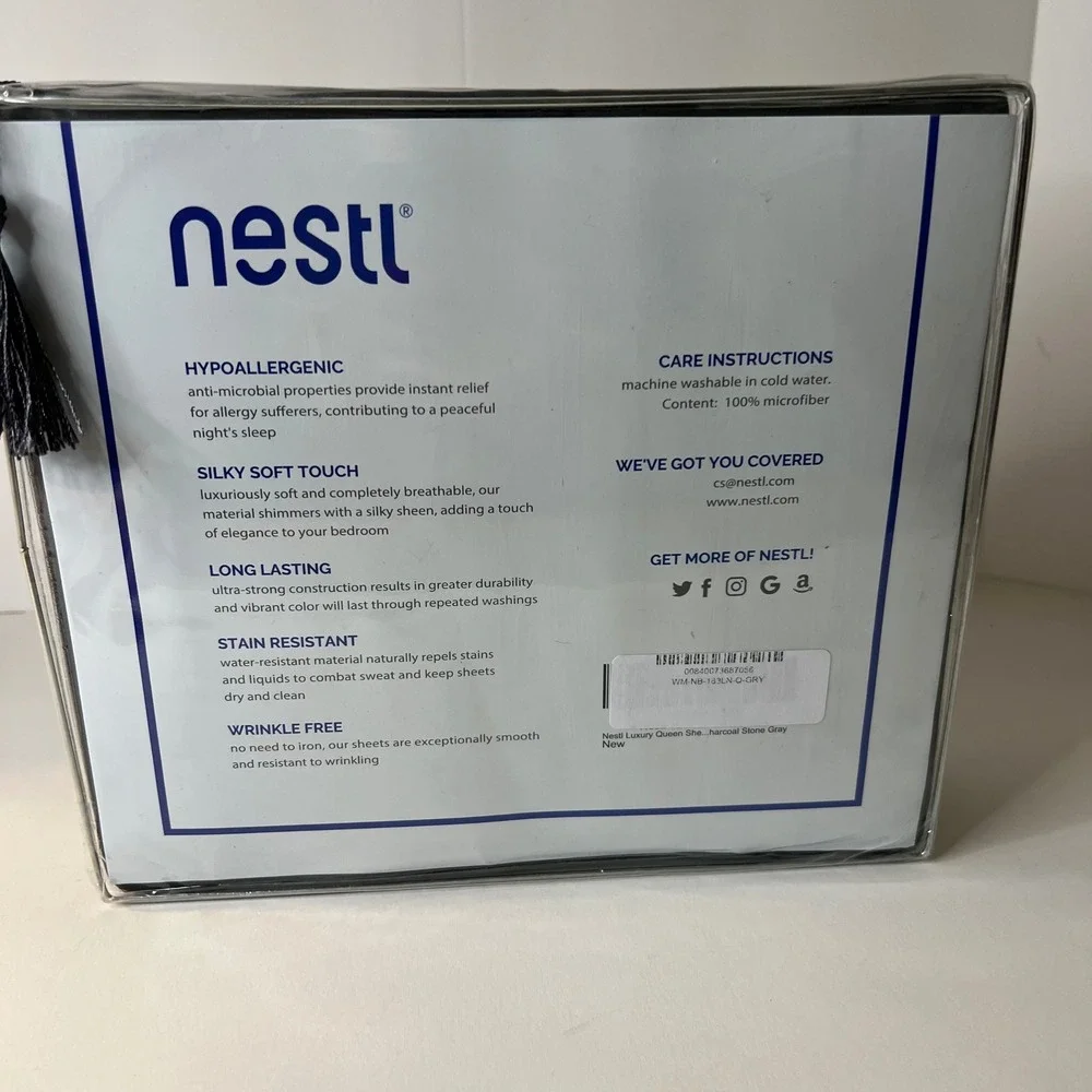 Nestl Queen Size 4 Piece Bed Sheet‎ Set Gray MIcrofiber NIP
